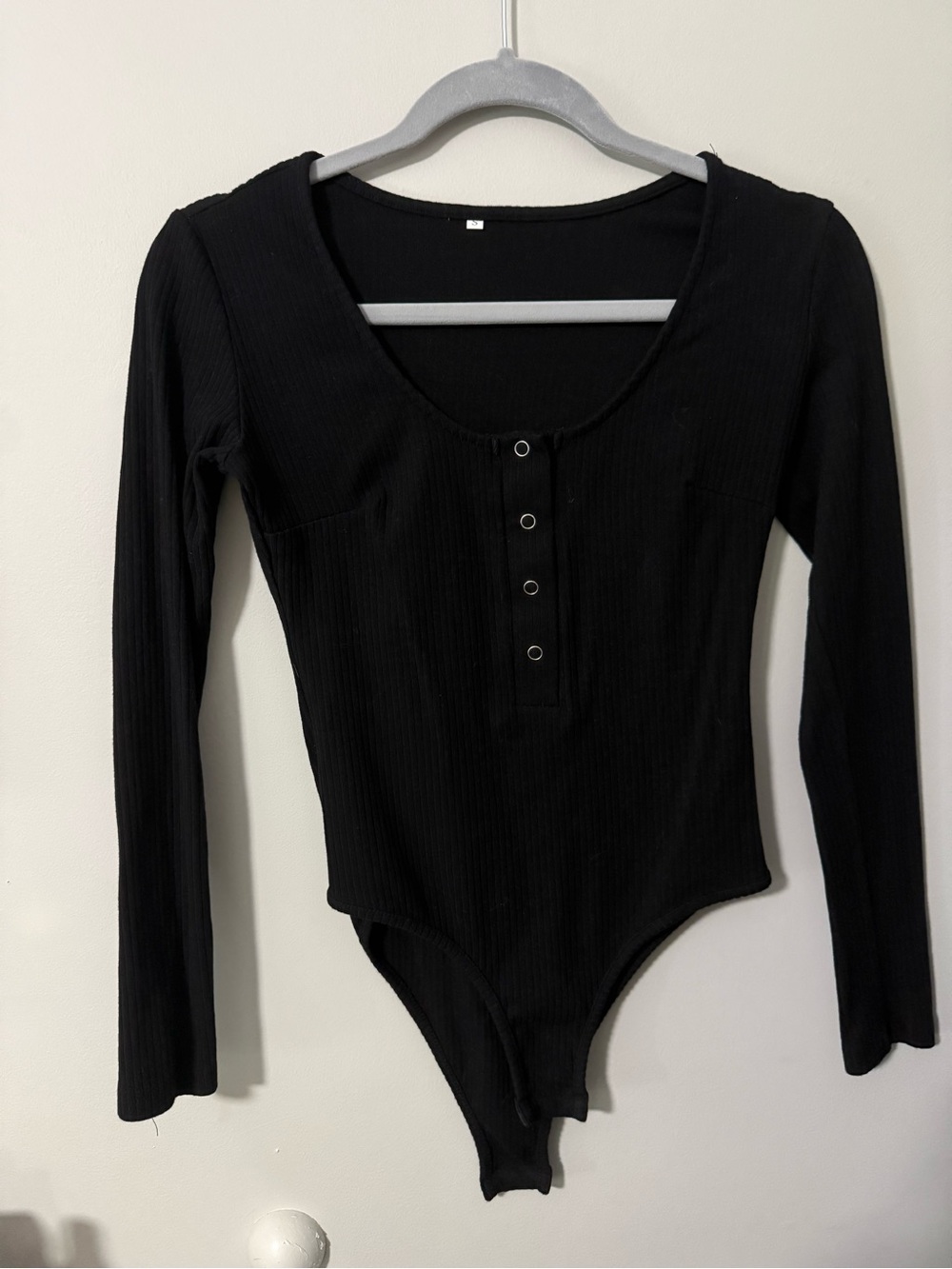 Ribbed Black Bodysuit with Buttons